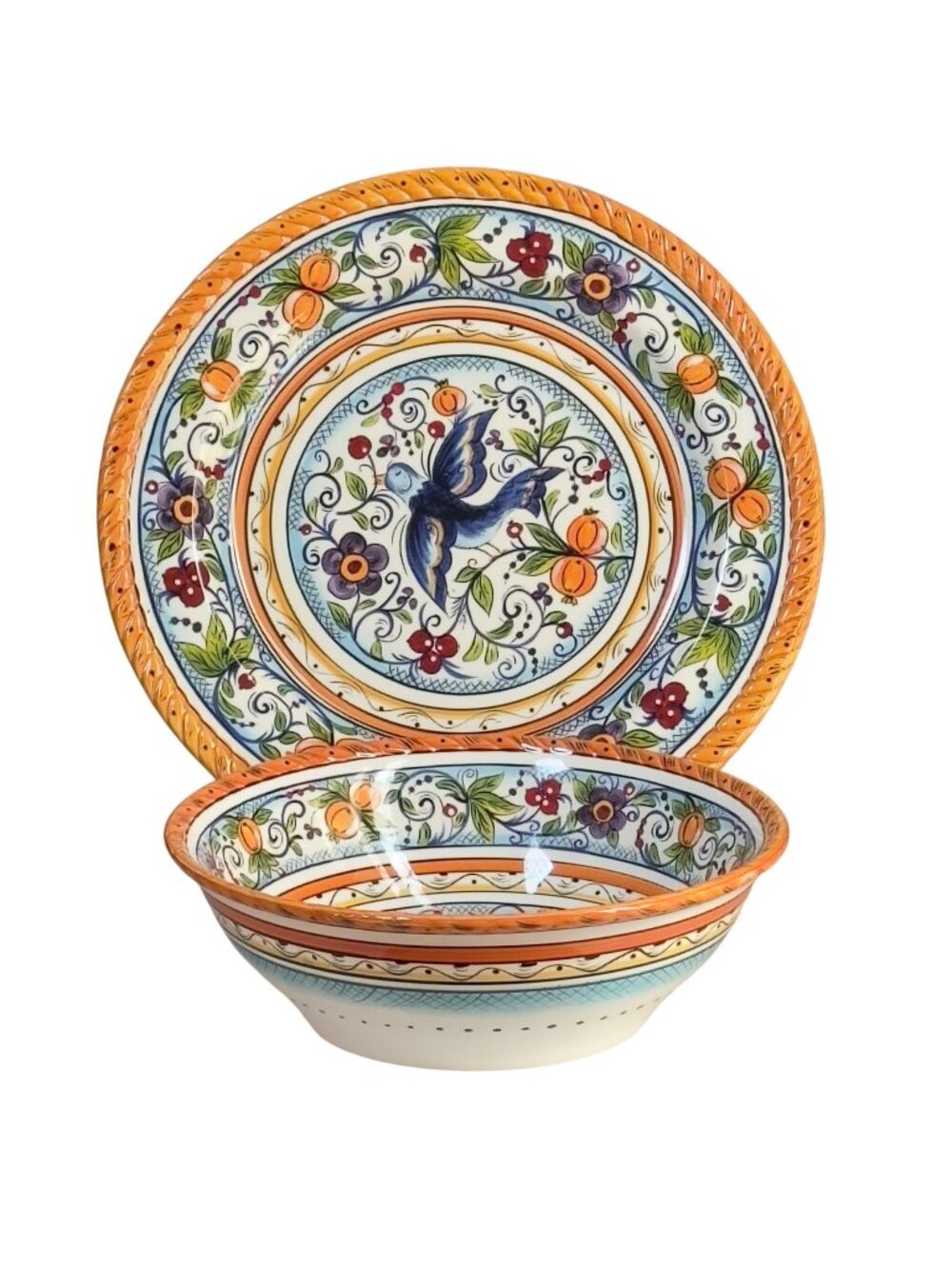 TABLETOPS Gallery Hand Painted Villa Paradiso Decorative Bowl & Plate Set